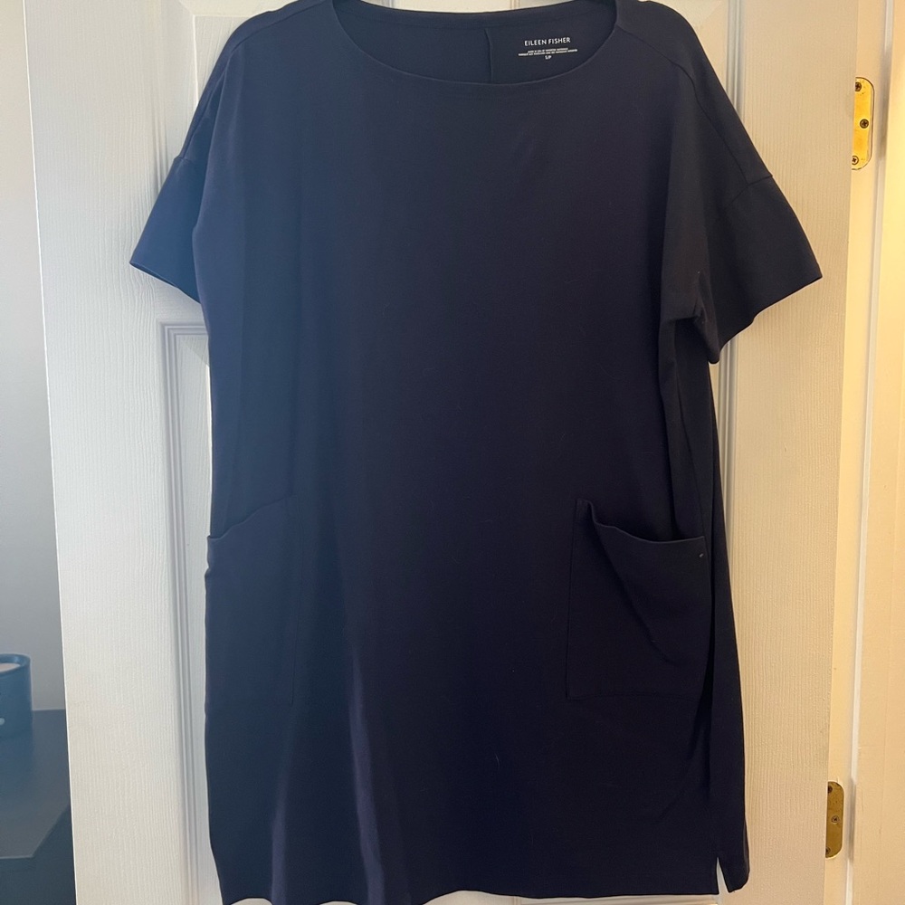 Eileen Fisher Navy Short Sleeve Tunic Dress